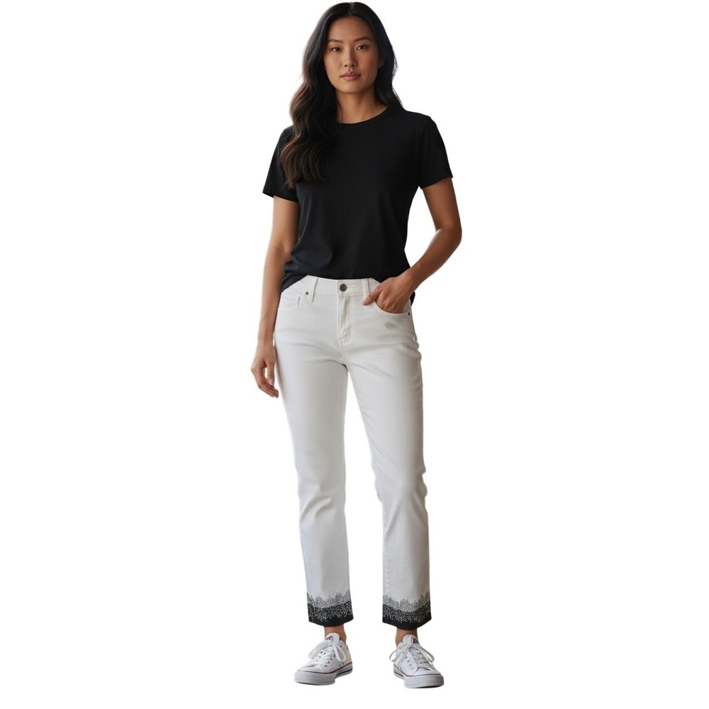 White House Black Market The Slim Crop‎ Jeans Embellished Hem White Size 6
